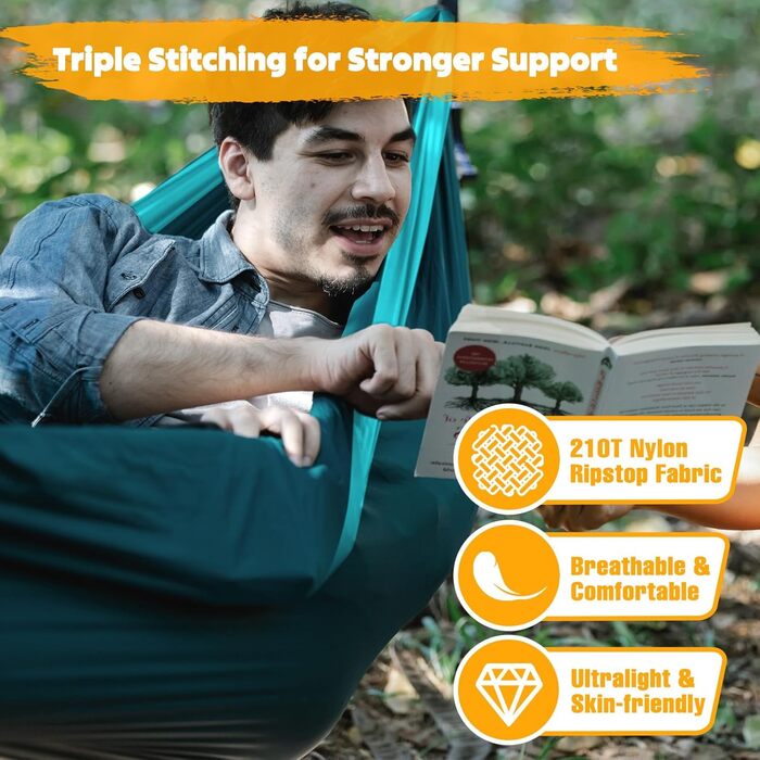 Гамак для кемпінгу NATUREFUN Ultraleicht | 275 x 140 см, 300 кг, дихаючий, швидковисихаючий, армійний зелений