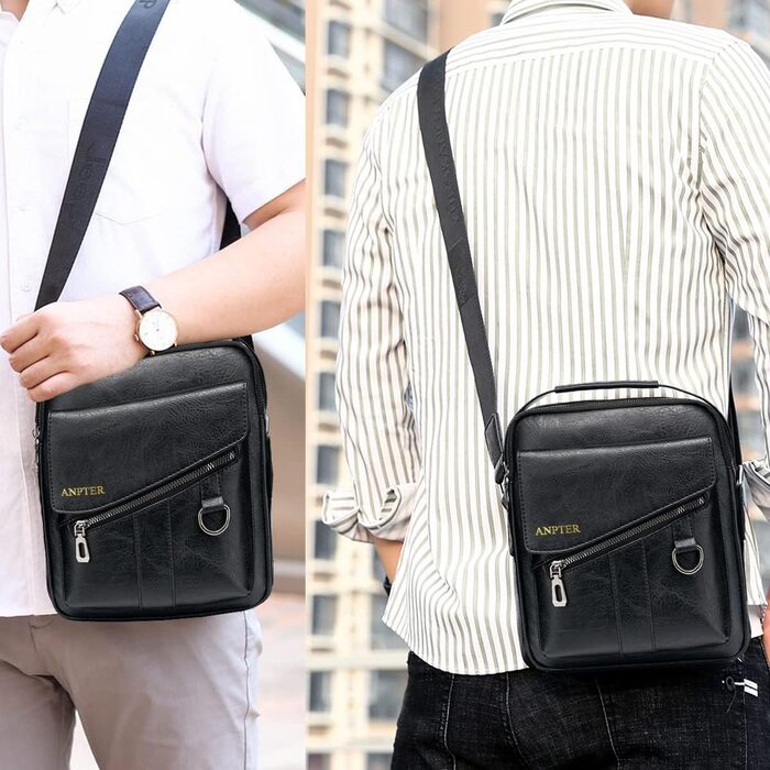 Чоловіча сумка на плече ANPTER з натуральної шкіри: стильна чоловіча сумка-месенджер, сумка через плече, кросбоді, вінтаж, чорна