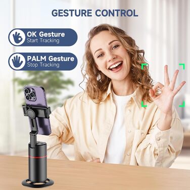 Автоматичне штатив для розпізнавання облич, без додатків, розумна підставка для телефону з пультом дистанційного керування, обертається на 360°, підставка для камери/смартфона, штатив для влогів/TikTok, чорний