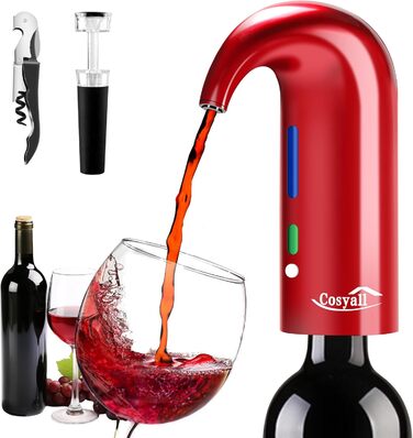 Cosyall Electric Wine Decanter, Electric Wine Aerator, One-Button Automatic Wine Dispenser, Rapid Oxygen Enrichment for Red Wine, Wine Enhancer for Family Gatherings Gift (red)