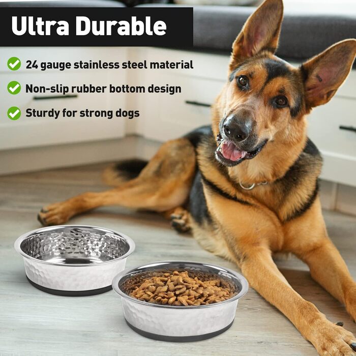 Набори мисок для собак великих, середніх та малих порід, 2 шт. з нержавіючої сталі з антиковзним силіконом, 22 см