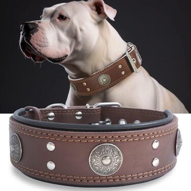 Leather Dog Collar, 5 cm Wide Robust Genuine Leather Collar, Handcrafted, Soft and Luxurious, Eye-Catching Best Choice for Large and Medium Dog Breeds 57-67.5 cm