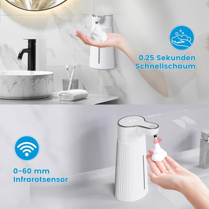 Електричний дозатор мила 400 мл з сенсором, автоматичний, настінний, 2 режими, USB, IPX6, білий