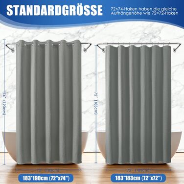 Водонепроникна штора для душу вафельна, 180x190 см, 260 GSM, сіра. Преміум-якість, анти-грибок, з металевими люверсами