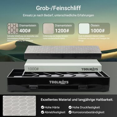 Набір для заточування ножів Schleifstein: зернистість 400/1000, підставка з бамбука, кутовий упор, двосторонній камінь, заточувальний камінь (діамантова зернистість 400/1200 з 1000#)