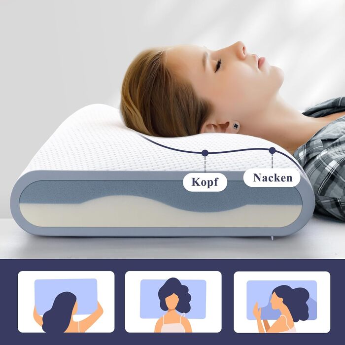 BedStory Pillow, Gel Memory Foam Pillow, Orthopedic Pillow, Visco Pillow, Neck Support Pillow with 2 Firmness Levels, Ergonomic Pillow with Washable Cover, 40x60x11cm, blue 40x60x11cm Blue
