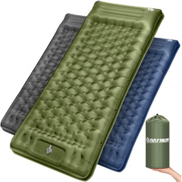 ARFNKIM Self-Inflating Camping Mat - 12cm Thick Sleeping Pad with Foot Pump & Pillow - Lightweight, Compact, Waterproof for Outdoor Use (Green)