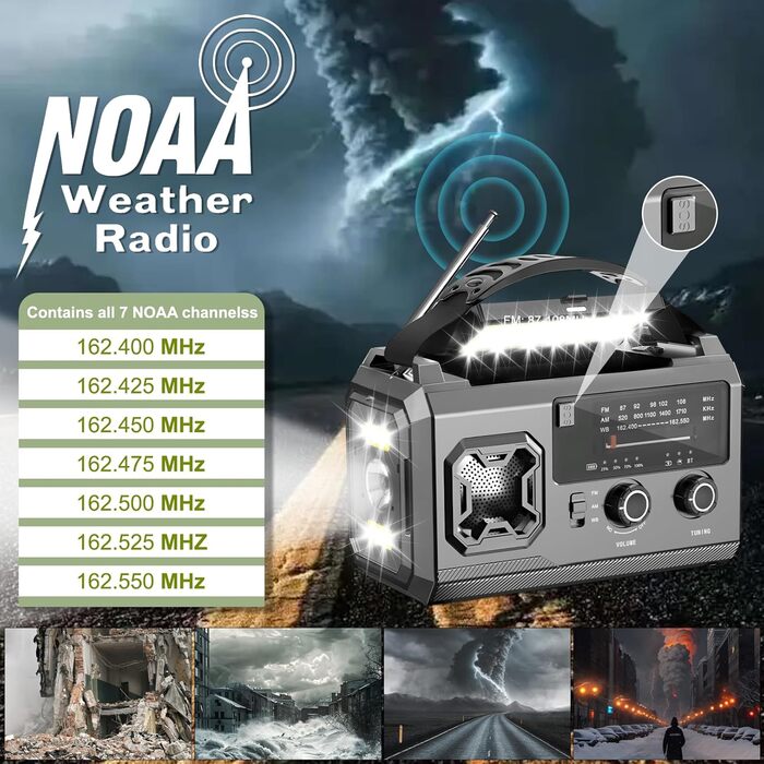Радіо з ручкою та сонячною панеллю Kurbelradio 27000mAh – портативне радіо для надзвичайних ситуацій з AM/FM, LED ліхтарик, USB, SOS, сірий