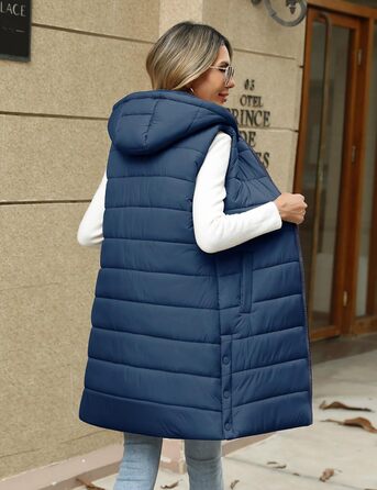 Дамський пуховик Yuongirl, довгий, з капюшоном, легкий, об'ємний, теплий, з довгими рукавами, для осені/зими, об'ємний, верхній одяг (Темно-синій, XXL)