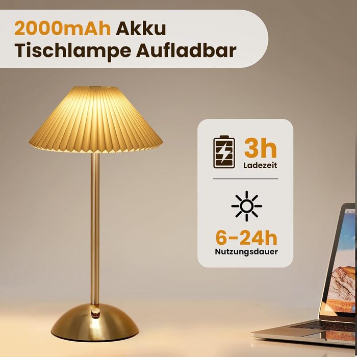 Світлодіодна настільна лампа Starnearby бездротова, з сенсорним димером, акумуляторна, 3 режими світла, вінтажний дизайн, металева, для спальні, офісу, тумбочки (Бежева + Коричнева основа)