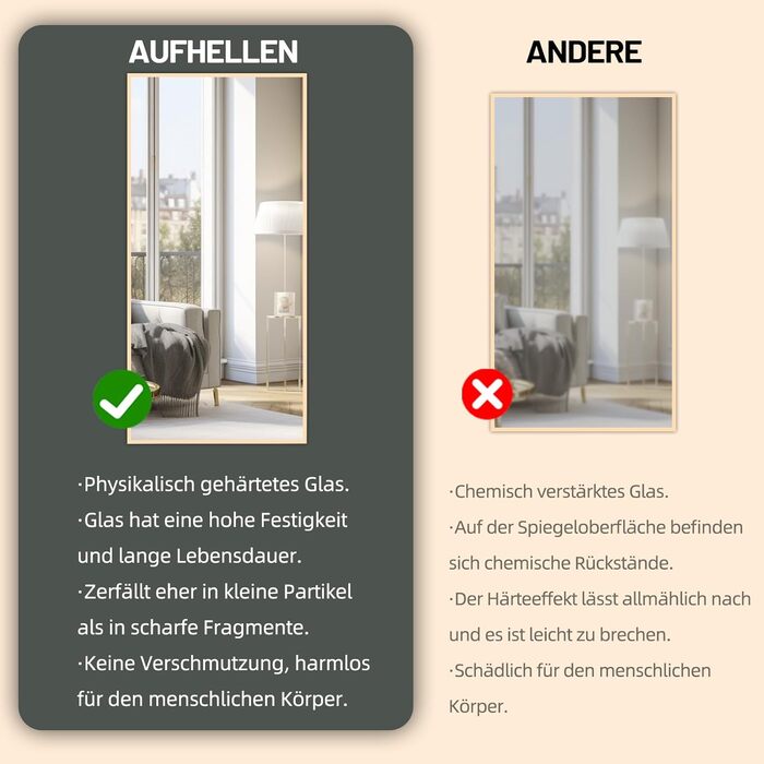 Stehender Ganzkörperspiegel mit Metallrahmen