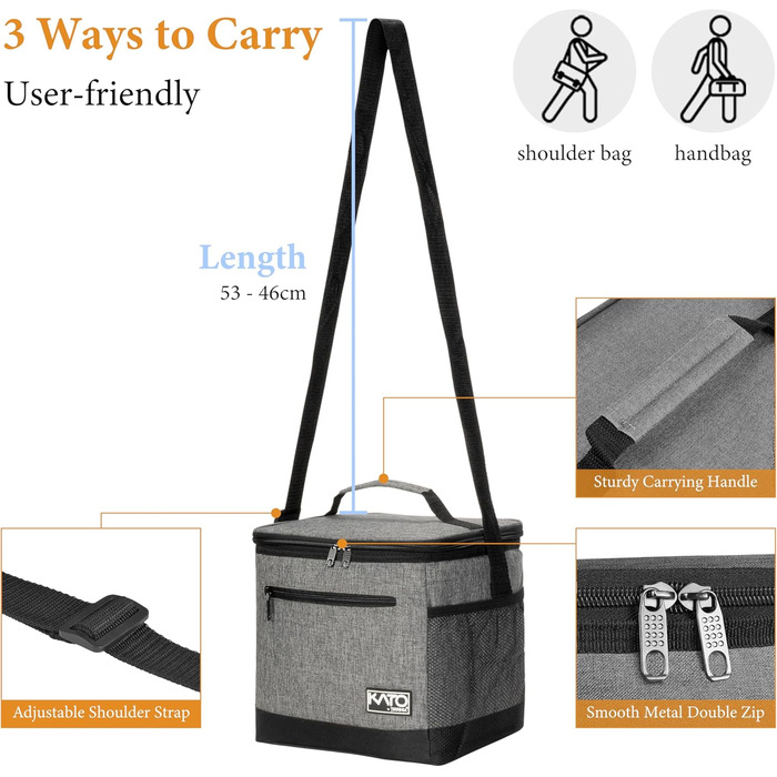 Сумка-ланч Kato Tirrinia для чоловіків: ізольована, 10.5L, з регульованим ремінцем, для роботи, фітнесу, школи, пікніків. Термосумка, витримує витоки, складається. Колір: темно-сірий