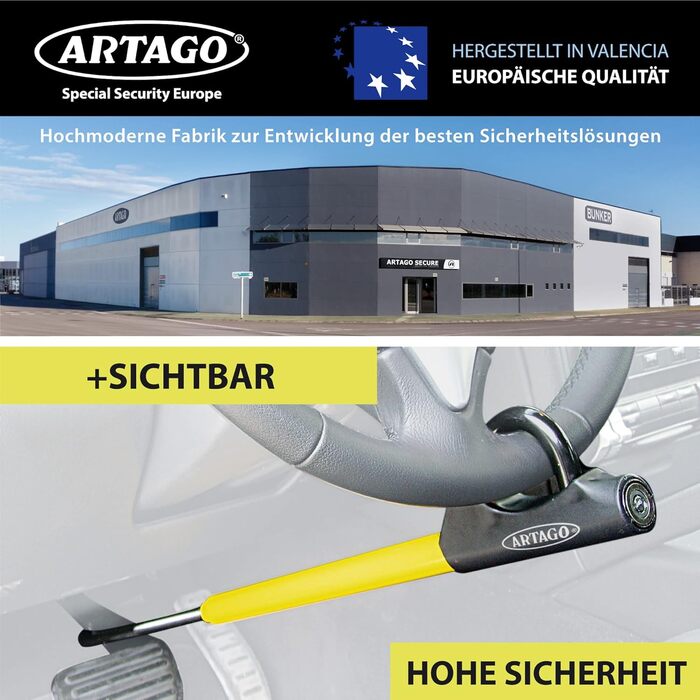 Блокіратор керма ARTAGO 871A/B EASY HOOK, універсальний, протиугінний, для керма та педалі авто, чорний/жовтий
