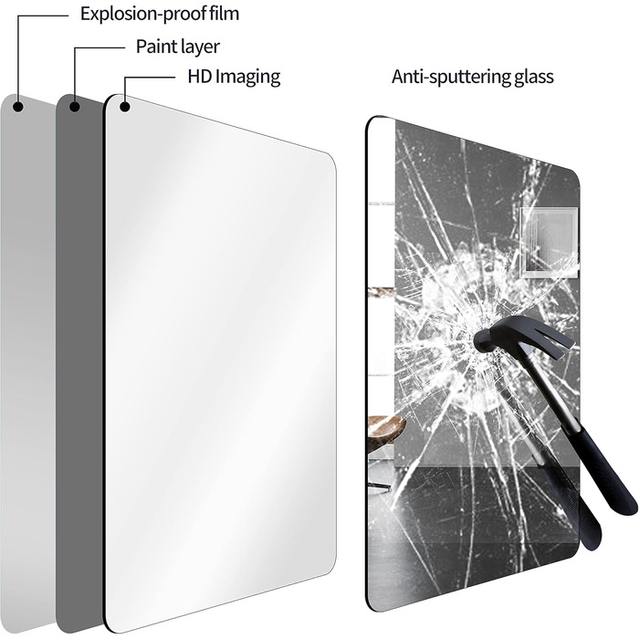 Дзеркало для ванної кімнати на стіну, титан, металевий каркас, з заокругленими кутами, прямокутне, 40,6 x 50,8 см