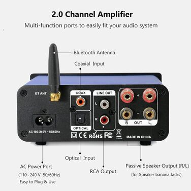 Акустичний кабель LONPOO з чистої міді 14 AWG (2 м, пара) з позолоченими банановими роз'ємами для Hi-Fi колонок, синій/чорний