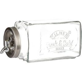 Диспенсер для напоїв KILNER з краном, 3 л, для холодильника, скляний, великий отвір для легкого наповнення