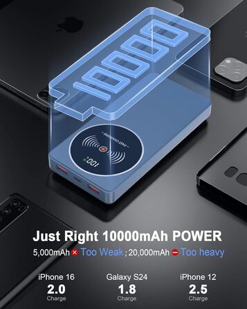 Портативний зарядний пристрій Power Bank Klein 10000mAh з USB-C, 3 порти, сумісний з iPhone/Android (Блакитний)