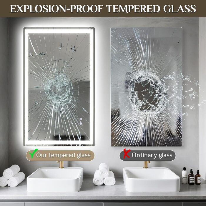 Дзеркало для ванної кімнати Clevich з підсвічуванням 70x50 см, LED, 3 кольори світла, регулювання яскравості, захисне скло, сенсорне керування, функція пам'яті, антизапар, 100x60 см