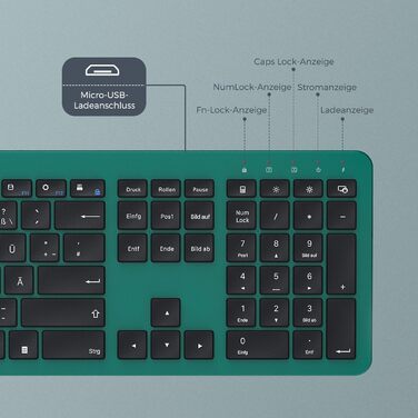 Бездротовий комплект клавіатури та миші Seenda SK38-3 Ultra-Dünne, Ergonomічна клавіатура з захистом від пилу, DE QWERTZ, чорний/зелений