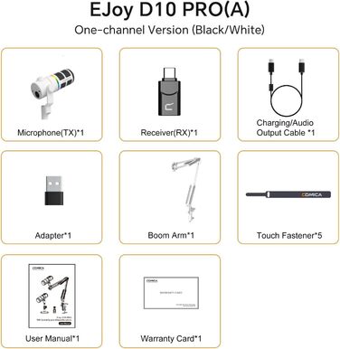 Мікрофон Comica D10 Pro A (білий) з RGB-підсвічуванням та пружинною підставкою для стрімінгу, геймінгу, TikTok, подкастів (USB/XLR)