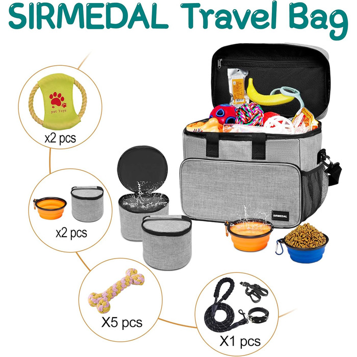 Набір для подорожей з собакою: сумка-переноска, миски та контейнери для їжі. Сірий, L