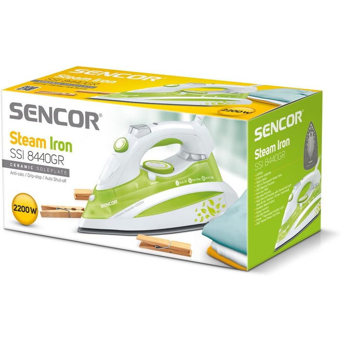 Праска SENCOR SSI 8440GR: потужний відпарювач з керамічною підошвою (2200 Вт), зелений