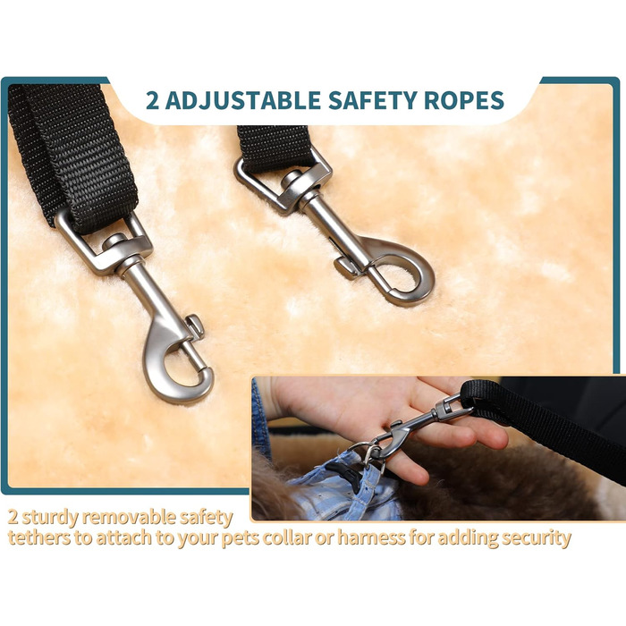 Автокрісло для собак Petsfit: зручне автокрісло для середніх та 2 маленьких собак, з миючим матеріалом, ременями безпеки та кишенькою для зберігання (L, Коричневий)