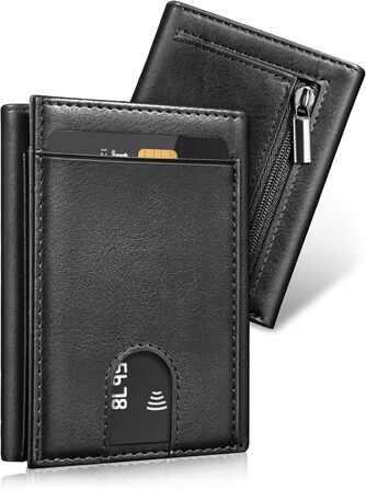 Чоловічий гаманець UNOSEKS: RFID захист, картхолдер, гаманець для монет, slim дизайн (шкіра, карбон, чорний)