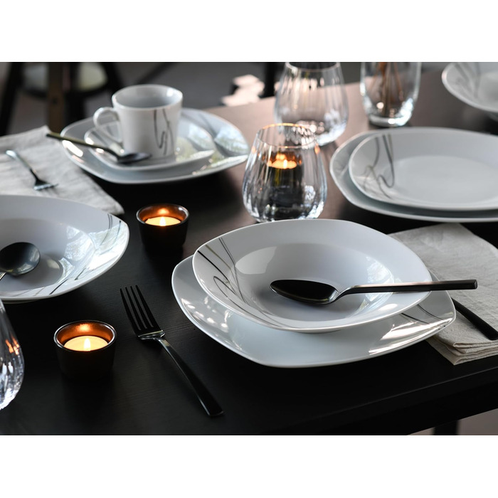 CreaTable Серія Amelie Piazza: 12-частинний набір посуду на 6 осіб з порцеляни, для миття в посудомийній машині та використання в мікрохвильовці