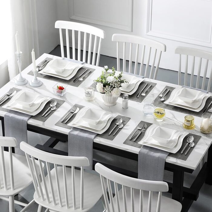 MALACASA Flora Marble Porcelain Dinnerware Set - 30 Piece Combination Set with Coffee Cups, Saucers, Dessert Plates, Soup Plates & Dinner Plates (White)