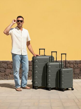 Набір валіз SMARTBOX Hartschalen 3-в-1: розширюваний, з TSA-замком та міцного поліпропілену (Olive Edition 01)