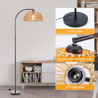 Стельова лампа Winverty для вітальні з полицею, 3 лампочки, вінтажний стиль, регульована висота 1.66м, Е27, з абажуром з льону, з вимикачем на ніжці