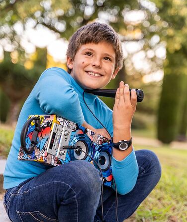 Караоке DYNASONIC з 2 мікрофонами, портативна караоке-машина, Bluetooth-колонки, USB та SD-картрідер, світлові ефекти, подарунок для дітей 5-13 років (Model 22 lights)