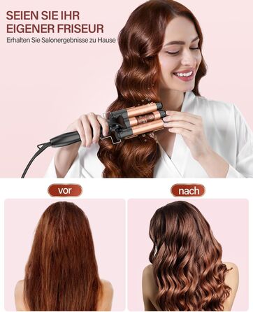 Локкенштаб 3 FäSser Beach Waves: Випрямляч для волосся з хвилястим ефектом, 25 мм, керамічний, рожеве золото