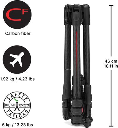 Штатив Manfrotto Befree Advanced 3-Way з тріножкою та рідинною головкою для камер та відеокамер до 6 кг, алюміній, фотоаксесуари для DSLR, CSC, Mirrorless, фото та відео
