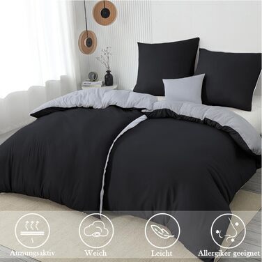 Комплект постільної білизни 135x200 4 частини з мікрофібри, двостороння, чорний/сірий, з блискавкою (2x 135 x 200cm + 2x 80x80cm)