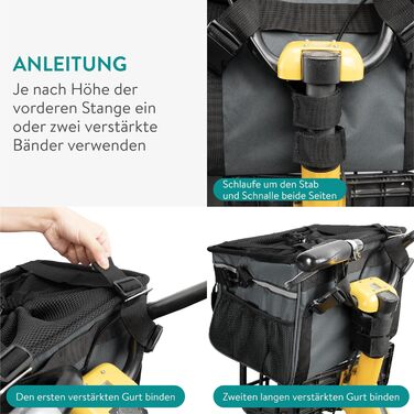 Корзина для собак Navaris на велосипед - сіра, до 10 кг, з додатковими кишенями