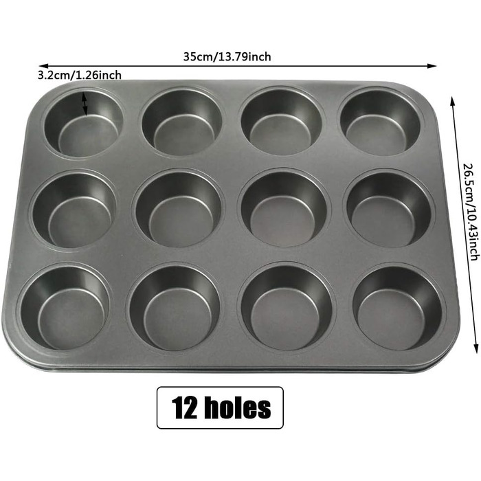 2-piece muffin tin for 12 muffins, muffin pan, baking sheet for muffins, muffin baking pan for 12 muffins, cupcakes and small cakes