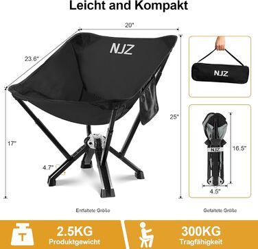Крісло кемпінгове складне посилене 600lbs (до 272 кг) для пікніка, риболовлі, саду, чорне