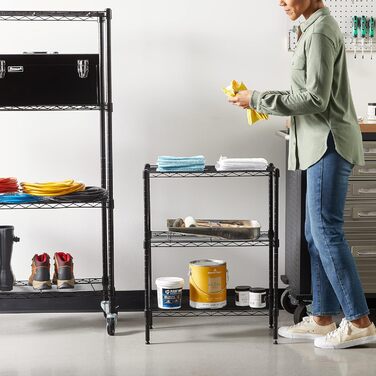 Amazon Basics Narrow Storage Cabinet with 3 Shelves, Adjustable Shelves, and Leveling Feet, Maximum Weight Capacity 340 kg, Black, 34 cm D x 58.9 cm W x 76.2 cm H
