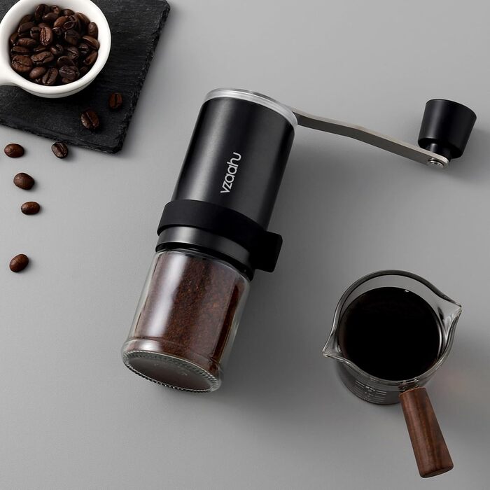 Vzaahu Кавомолка ручна, 6-ступенева, керамічний жорно, для дому, офісу, подорожей, срібна, чорна