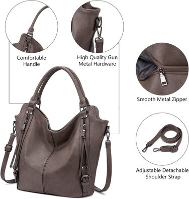 Комплект жіночих сумок Realer: шкіряна сумка-шопер, сумка на плече, гаманець Taupe L (бежевий)