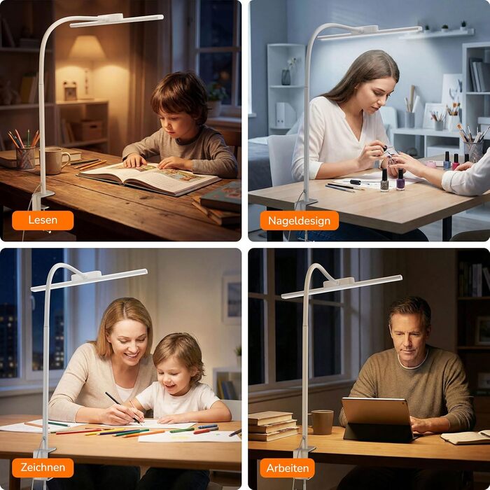 LED настільна лампа Lepro 11W з кліпсою, диммер, 5 режимів кольору та яскравості, гнучкий регульований штатив для дому, офісу, білого кольору
