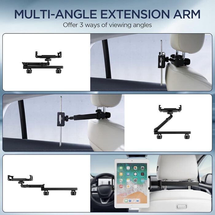 Утримувач для планшета Romon у автомобіль, кріплення до підголівника, універсальний, 360° обертання, для смартфонів та планшетів 4.7-13 дюймів