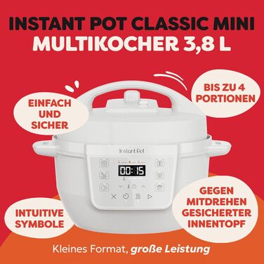 Мультиварка Instant Pot 3.8L 7-в-1 - мультикухня, сковорода, рисоварка, йогуртниця, пароварка, підігрівач їжі, Schwartz (білий, 3.8L)