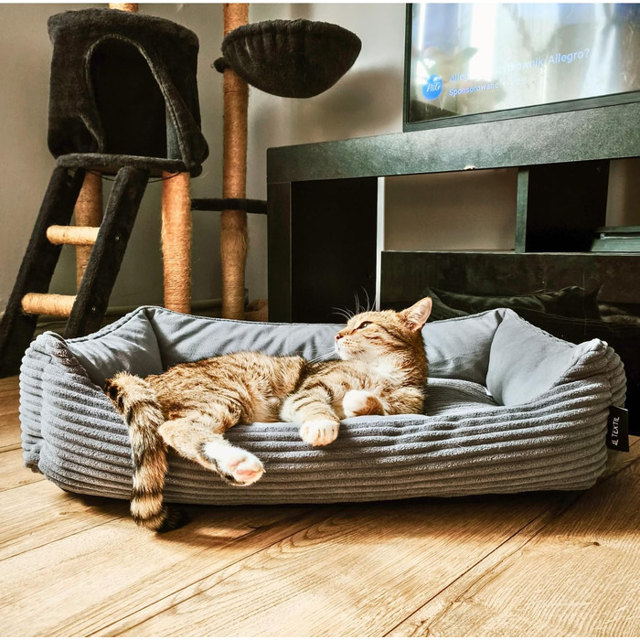 4L Textil М'яке ліжко-гніздечко для котів та собак, гніздо-лежанка, кошик для котів, лежанка для собак, для цуценят, сірий (60x40 см), 60 x 40 x 15 см
