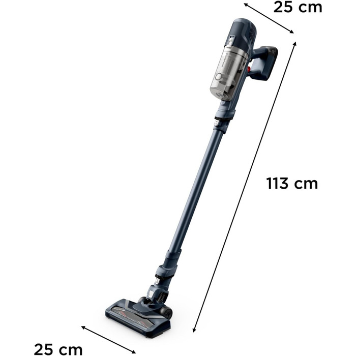 Rowenta X-Pert 6.60 акумуляторний пилосос: потужність 100W, 45 хв роботи, бездротовий, без мішка, LED-насадка, легкий, 0,55 л контейнер для сміття, насадка для щілин та кріплення на стіну, чорний/темно-сірий, RH6831EO