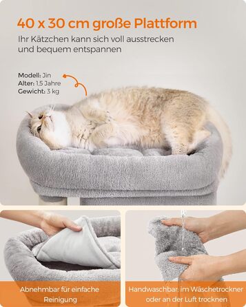 Feandrea Cat Tree Small, 67 cm Cat Tree, Kitten House for Kittens up to 3 kg, Large Platform, Sisal Posts, Light Grey PCT611W01