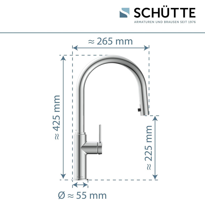 Кухонний змішувач SCHÜTTE 79562 Blackpool з висувною лійкою, поворотний на 360°, з однорідним керуванням, для мийки, хром