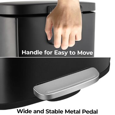 Відро для сміття LIFERUN 30л з кришкою, з м'яким закриттям, сталеве, з внутрішнім відром, для кухні, ванної кімнати, офісу, чорне